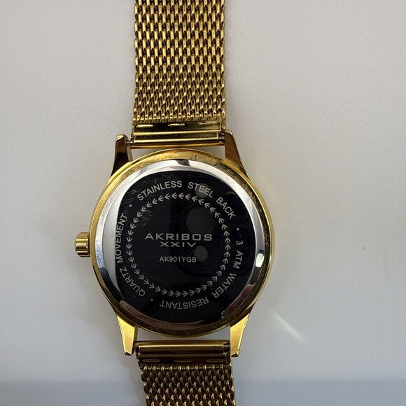 Akribos Xxiv Men's Watch Gold With Black Face New Battery - Picture 3 of 6